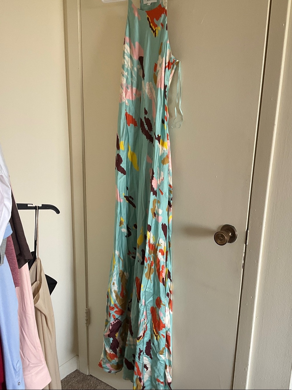 A.L.C. Halter Maxi Dress in Aqua with Multicolor Abstract Print - Picture 4 of 8